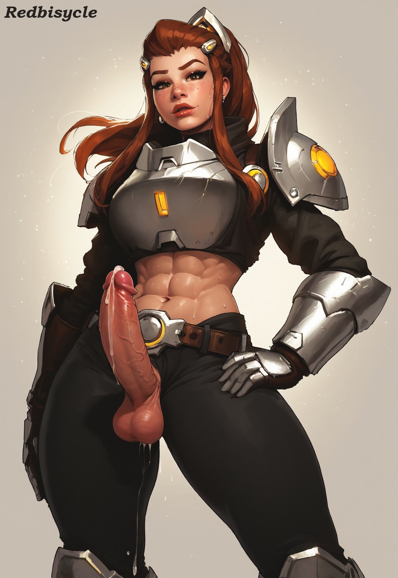 1futa abs ai_generated armor armored_futa athletic athletic_futanari balls belt big_penis black_pants black_shirt breasts brigitte brigitte_lindholm chest_armor crop_top cum cumdrip cumshot ejaculating ejaculating_cum ejaculation erection eye_shadow eyebrows eyelashes eyeshadow fit fit_futanari freckles futa_only futanari gauntlets ginger ginger_hair hand_on_hip kneeling large_penis leggings long_hair looking_at_viewer masturbating masturbation midriff muscular muscular_futanari muscular_thighs navel on_knees overwatch overwatch_2 pants penis plate_armor ponytail red_hair redbisycle seductive seductive_look shoulder_pads sweaty swedish thick_penis thick_thighs underboob veiny_penis