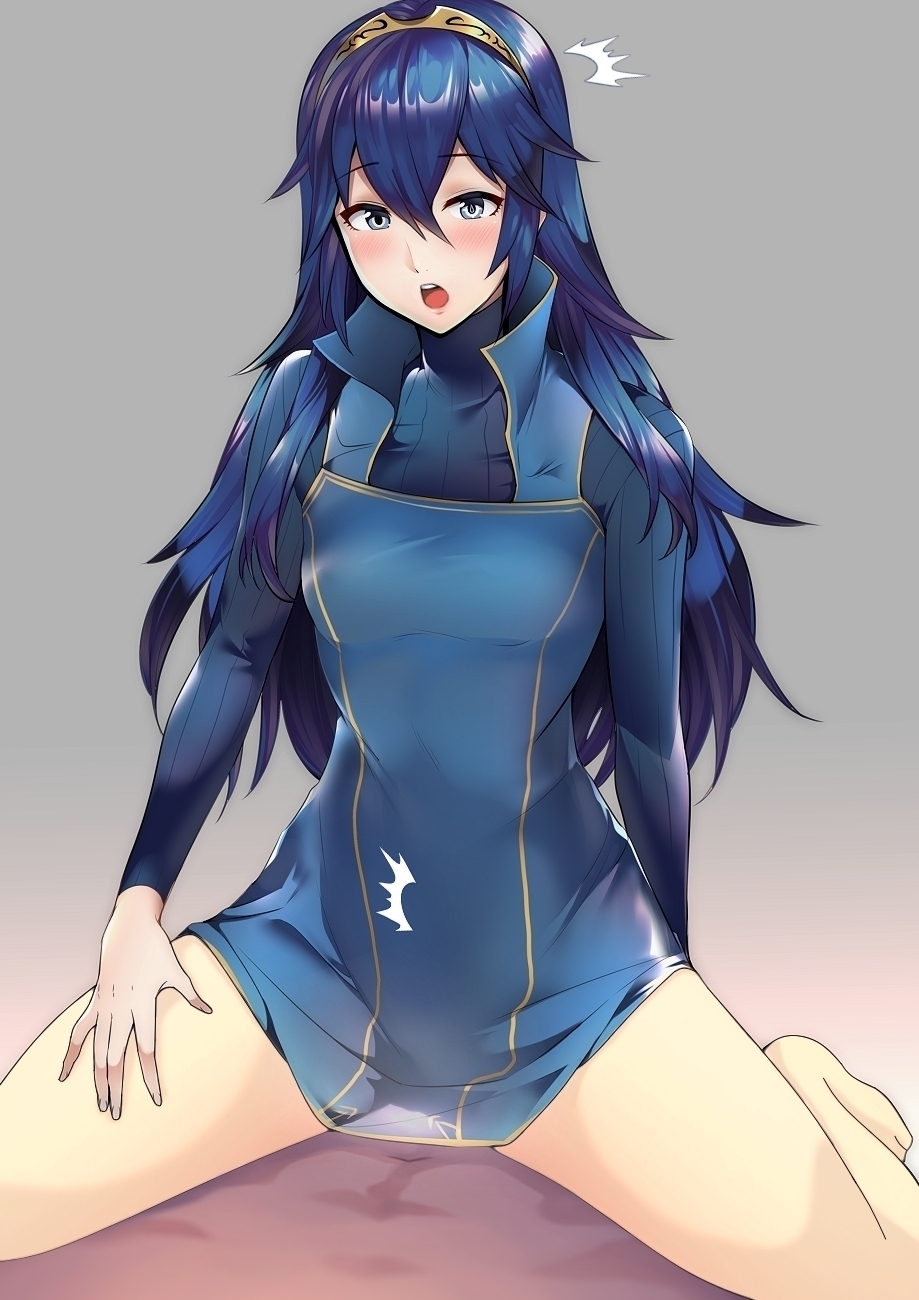 ameno_(a_meno0) barefoot blue_eyes blue_hair blush bottomless edit fire_emblem fire_emblem_awakening girl_on_top implied_penetration implied_sex long_hair looking_at_viewer lucina_(fire_emblem) straddling surprise thighs