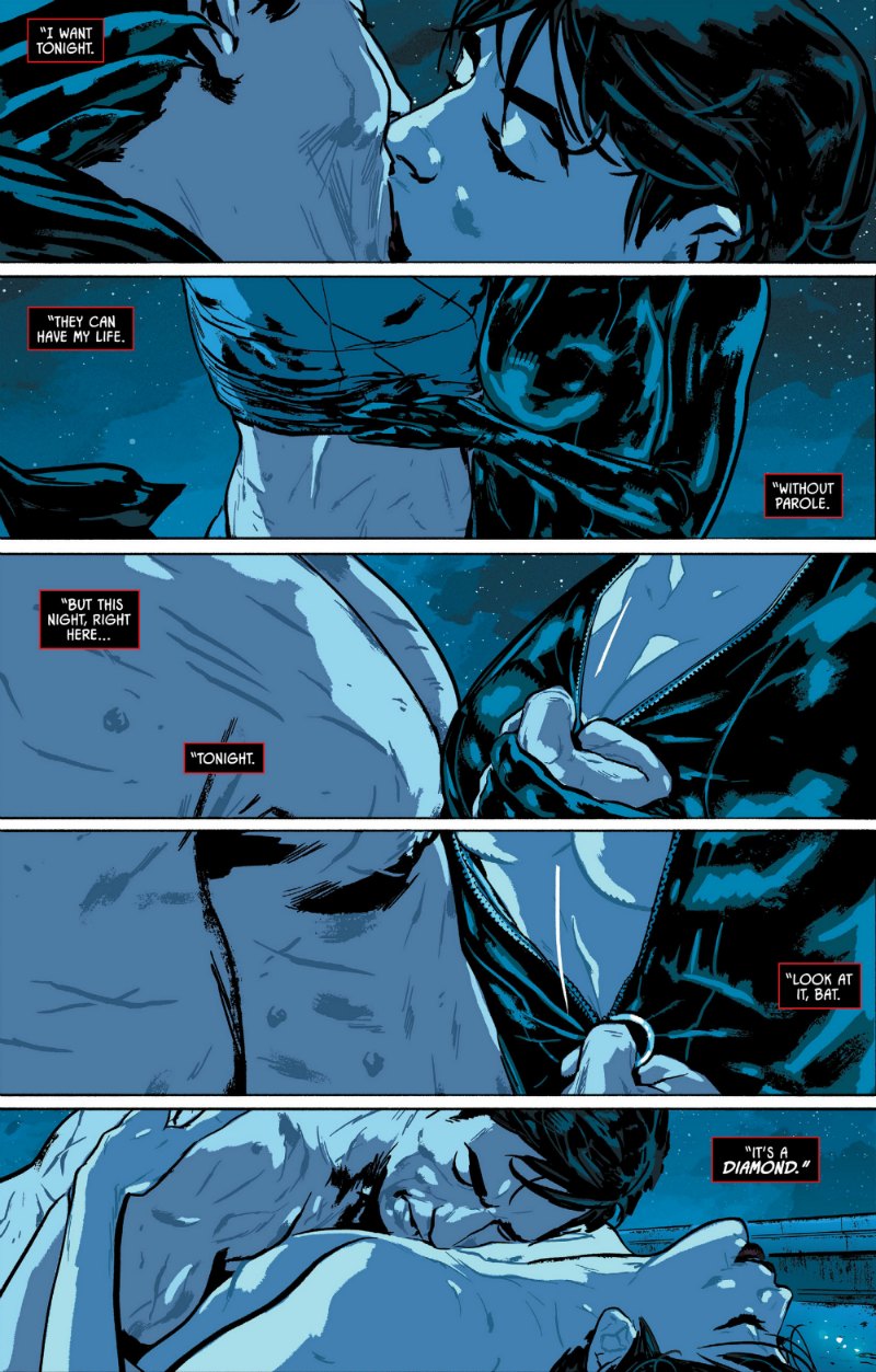 batman batman_(series) catwoman comix dc_comics female kissing lipstick male muscular scar selina_kyle sex short_hair