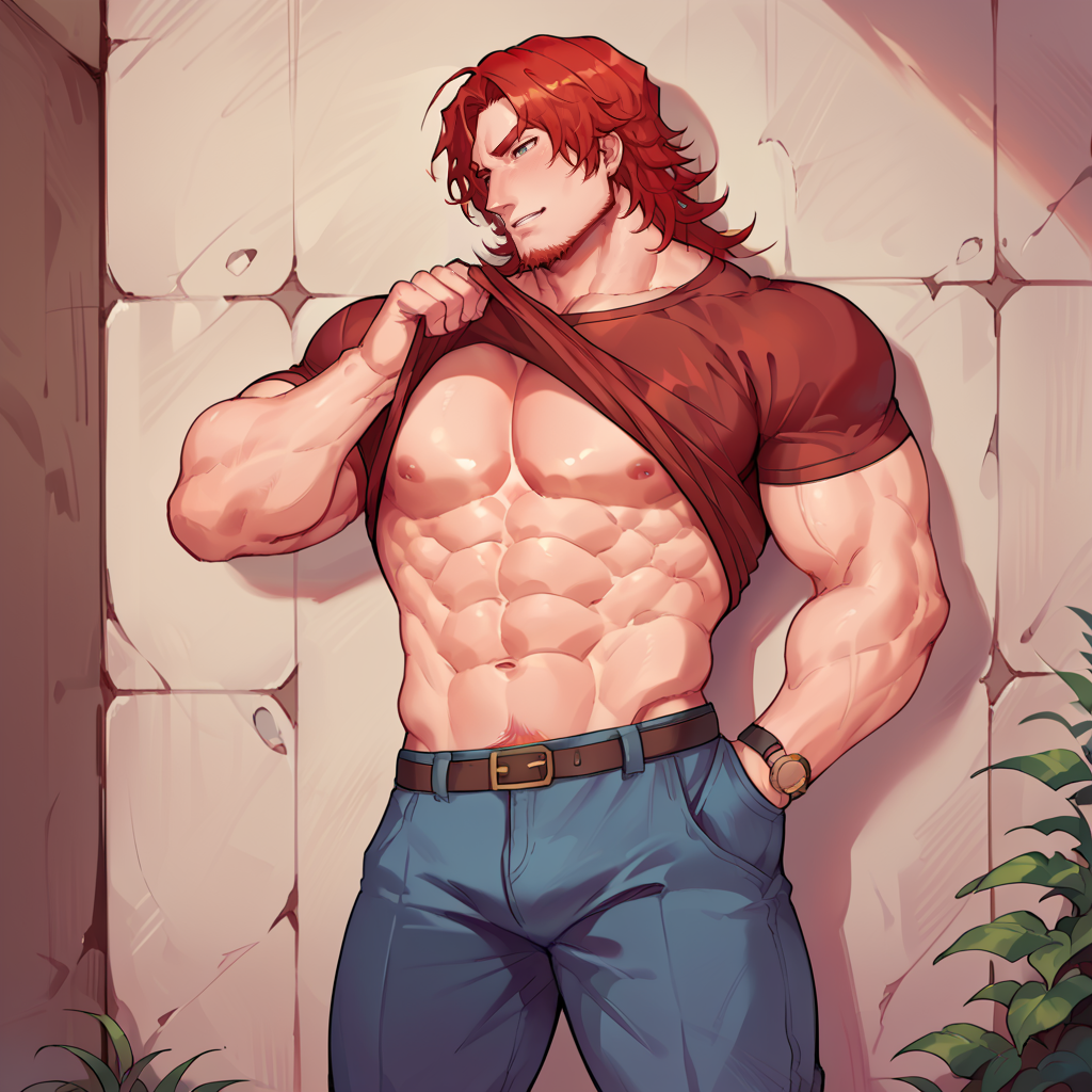 ai_generated bara gay kimi_ga_shine lifted_by_self male male_only muscle muscles pecs pose pov public_exposure q-taro_burgerberg your_turn_to_die yttd