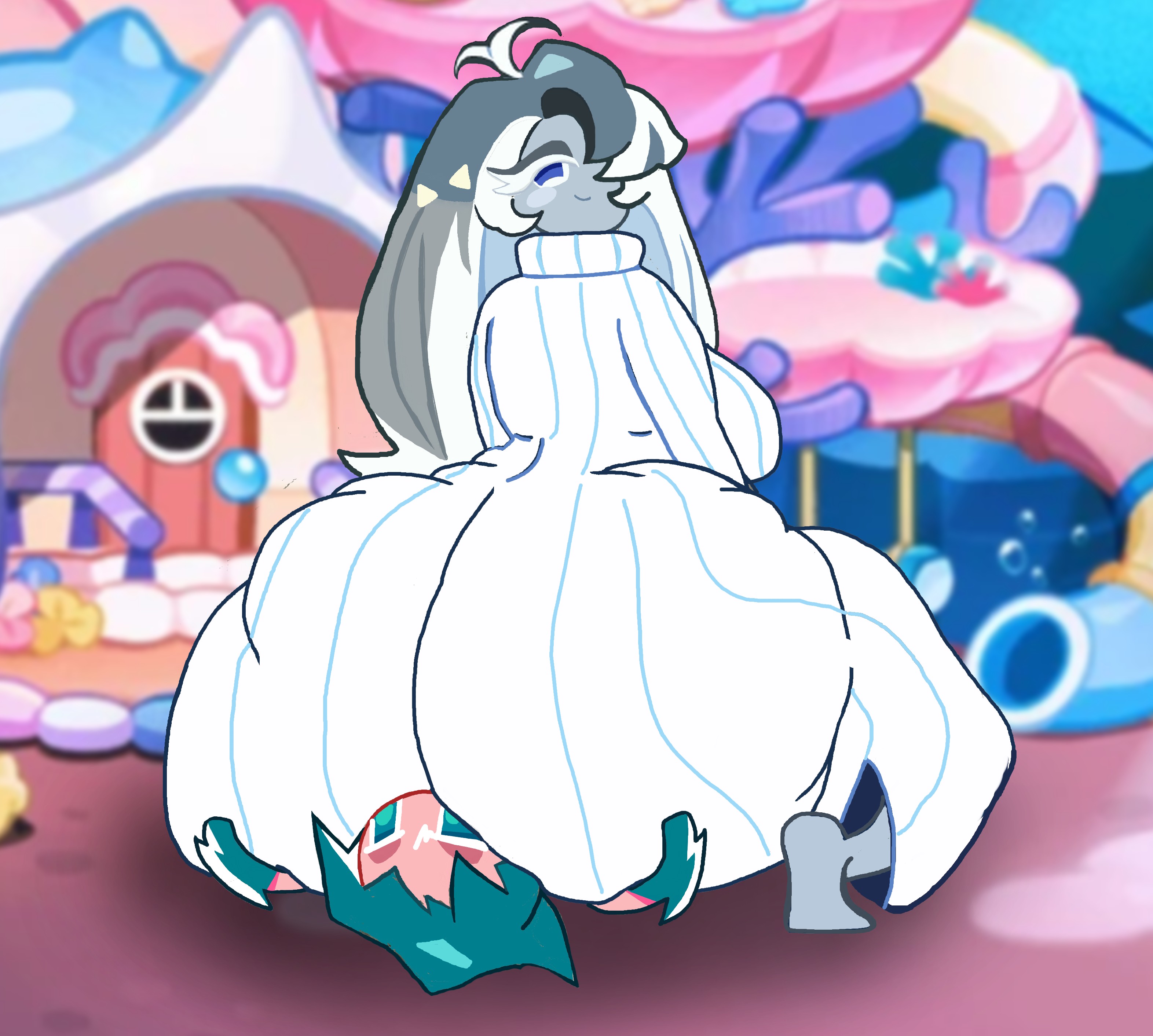 blue whale cookie, buttcrush, cookie run, cookie run kingdom, cookie run ovenbreak, facesitting, gigantic ass, size difference, sorbet shark cookie, squashing