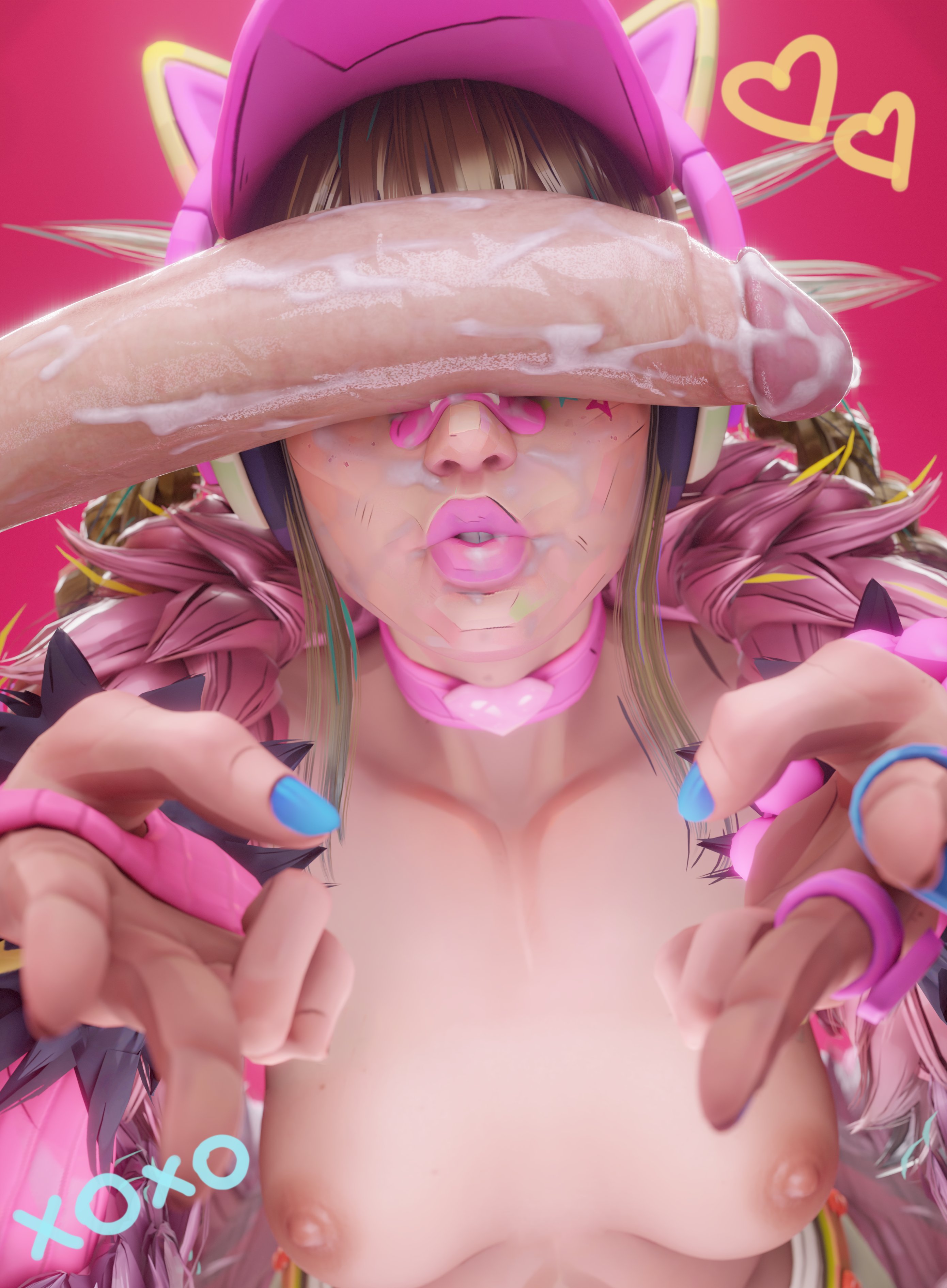 1boy, 1girls, 3d, bandage, bandage on nose, big penis, blonde female, blonde hair, breasts, cant see the haters, choker, cum, cum on face, female, fur coat, headphones, large penis, light skin, light-skinned female, lips, lipstick, magik (illyana rasputin), magik (marvel rivals), magik (new millenia might), male, marvel, marvel comics, marvel rivals, nipples, penis, penis in front of face, pink bandaid, plaster, plump lips, shibarademu