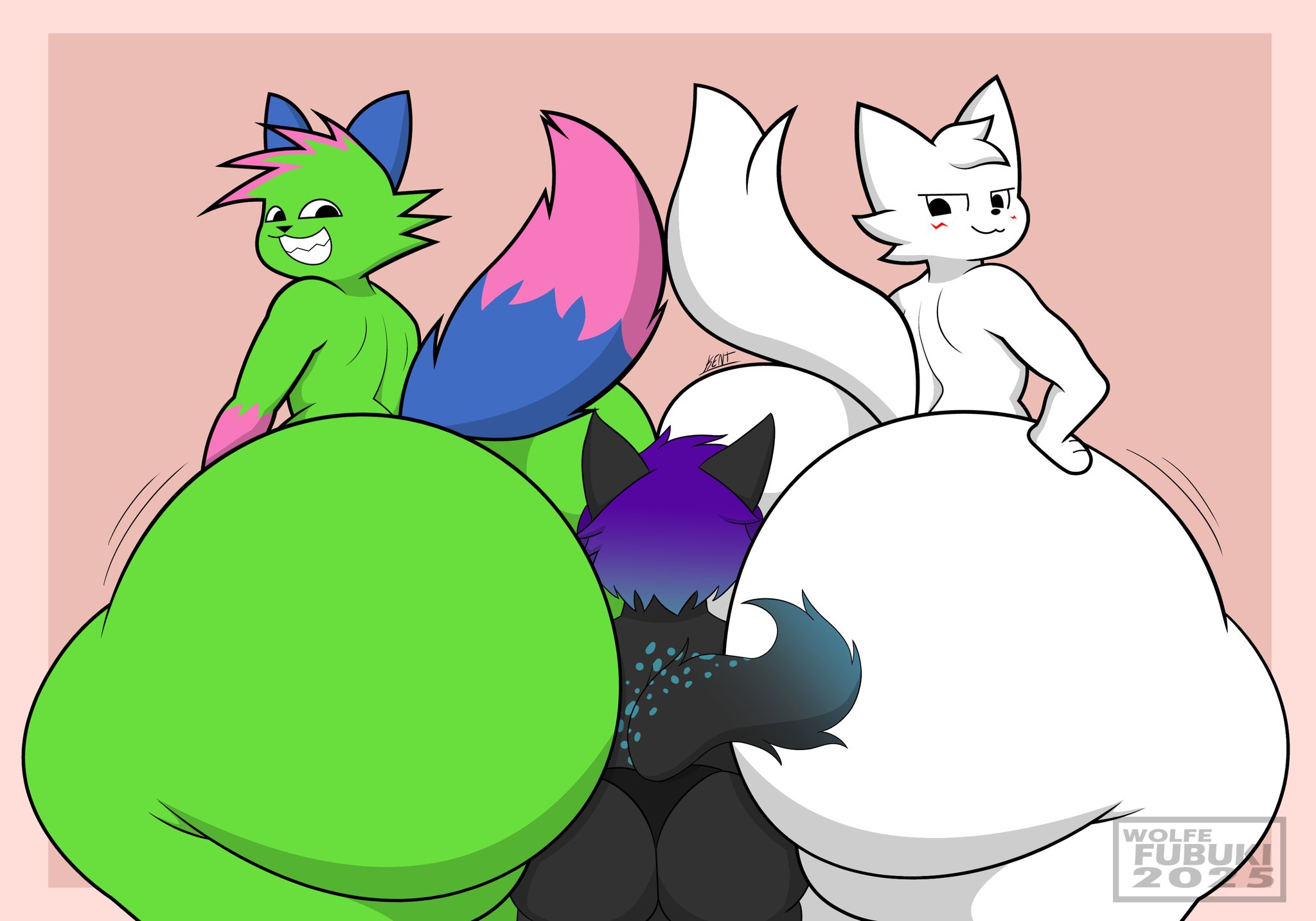 2020s, 2025, anthro, ass, big ass, big ass (male), big butt, blush, blush lines, boykisser, boykisser (meme), bubble ass, bubble butt, femboy, furry, gay, gay anal, green body, green skin, high resolution, highres, homosexual, homosexual male, hyper, hyper ass, hyper butt, kevin (nyanwolf), male only, male penetrated, male/male, nyanwolf, plump, plump ass, plump butt, plump thighs, silly cat (mauzymice), tagme, thick butt, thick thighs, two-tone tail, white body, white skin, white tail, wide ass, wide hips, wide thighs, wolfe fubuki