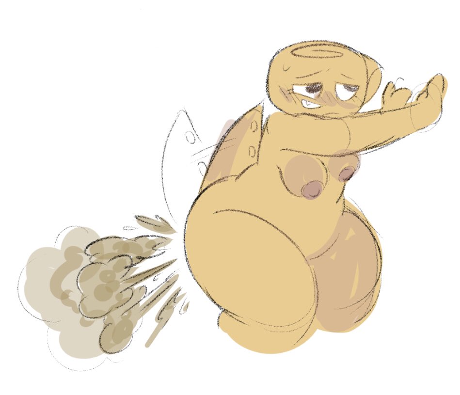 1girls, ammonite, ass, big ass, blushing, chubby, dandy's world, dinosaur tail, fart, fart cloud, fart fetish, fat, female, fetish, nipples, nude, nude female, shelly (dandy's world), solo