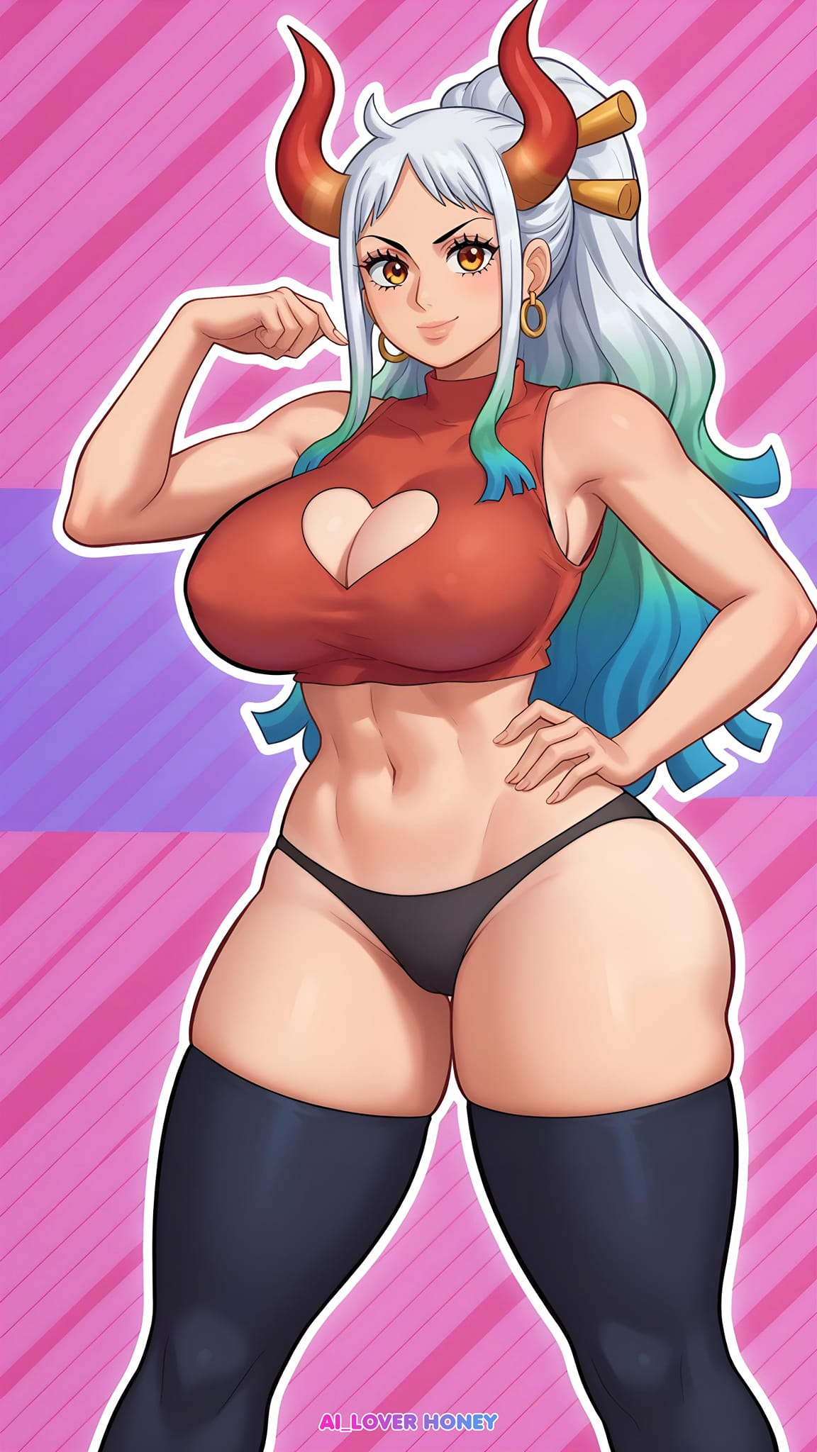 1girls, ai generated, ai loverhoney, cleavage, clothing, female, female only, one piece, thick thighs, yamato (one piece)