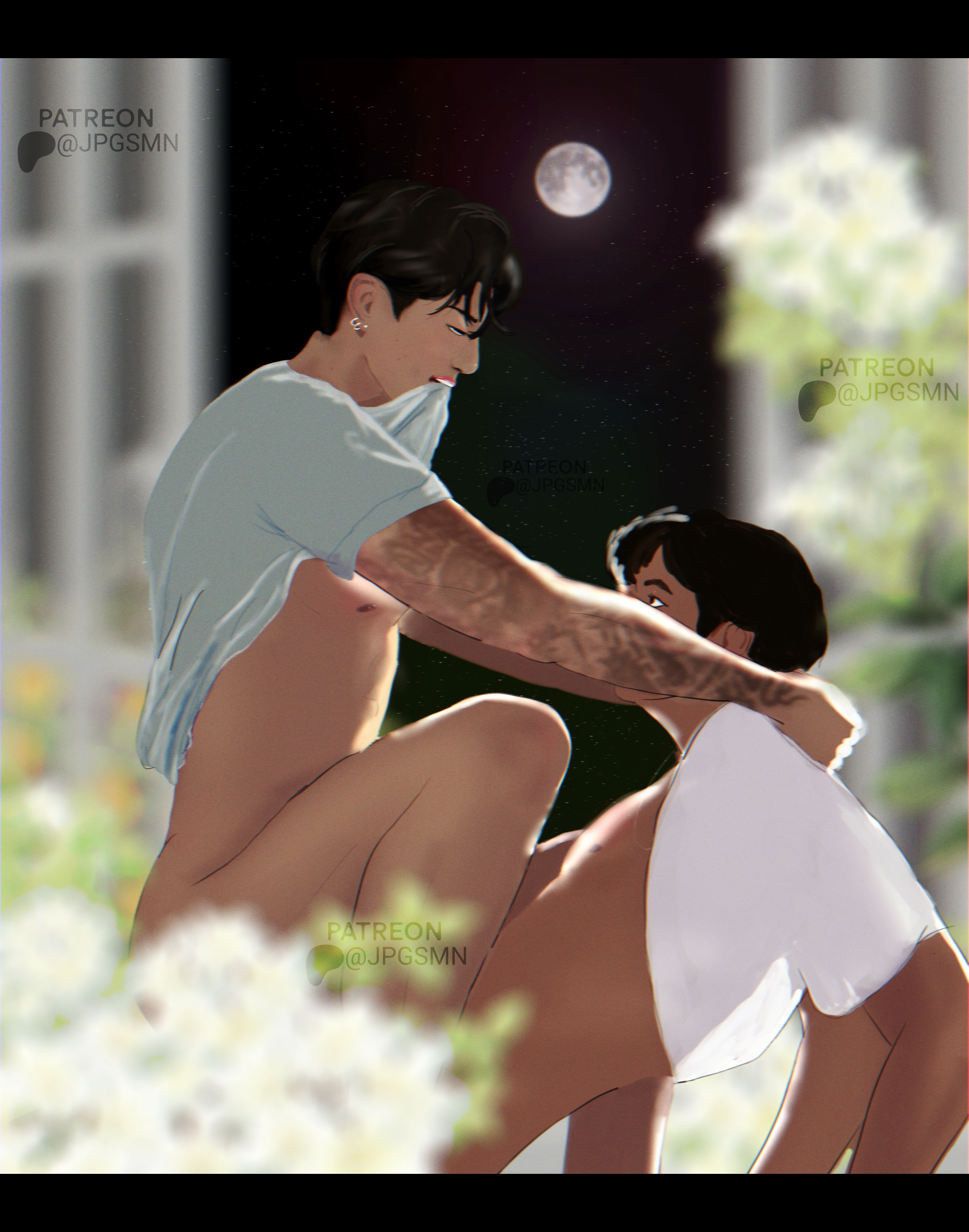 bare chests pressing close