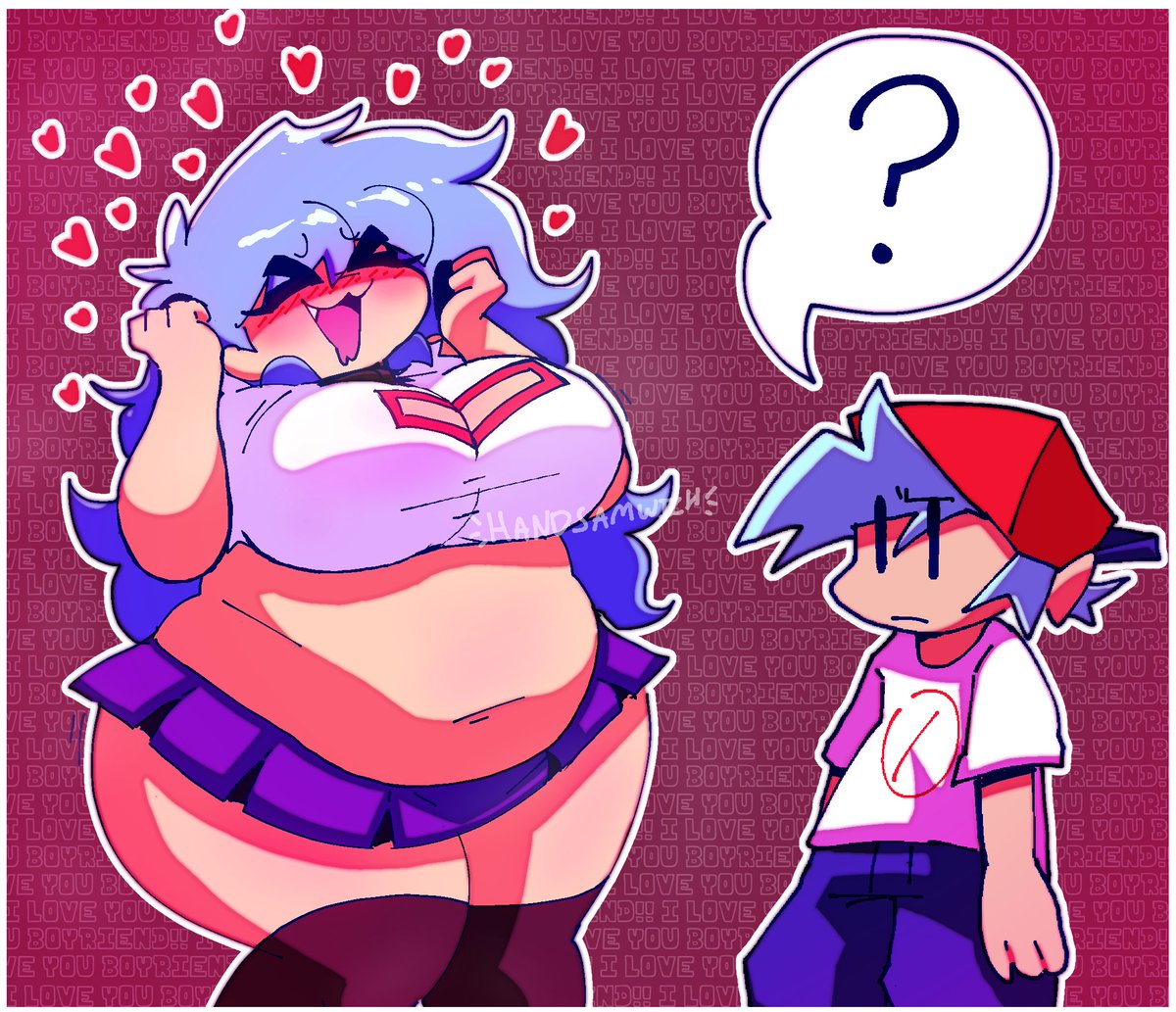 1boy1girl ass belly big_ass big_belly big_breasts blue_hair blush boyfriend_(friday_night_funkin) breasts chubby chubby_female exposed_midriff fat fat_ass fat_belly fat_female fat_girl fat_woman friday_night_funkin friday_night_funkin_mod handsamwich heart_symbol hearts_around_head larger_female male male/female newgrounds no_porn skirt skyblue skyblue_(friday_night_funkin) skyverse thick thick_ass thick_thighs thighs tummy twitter twitter_link