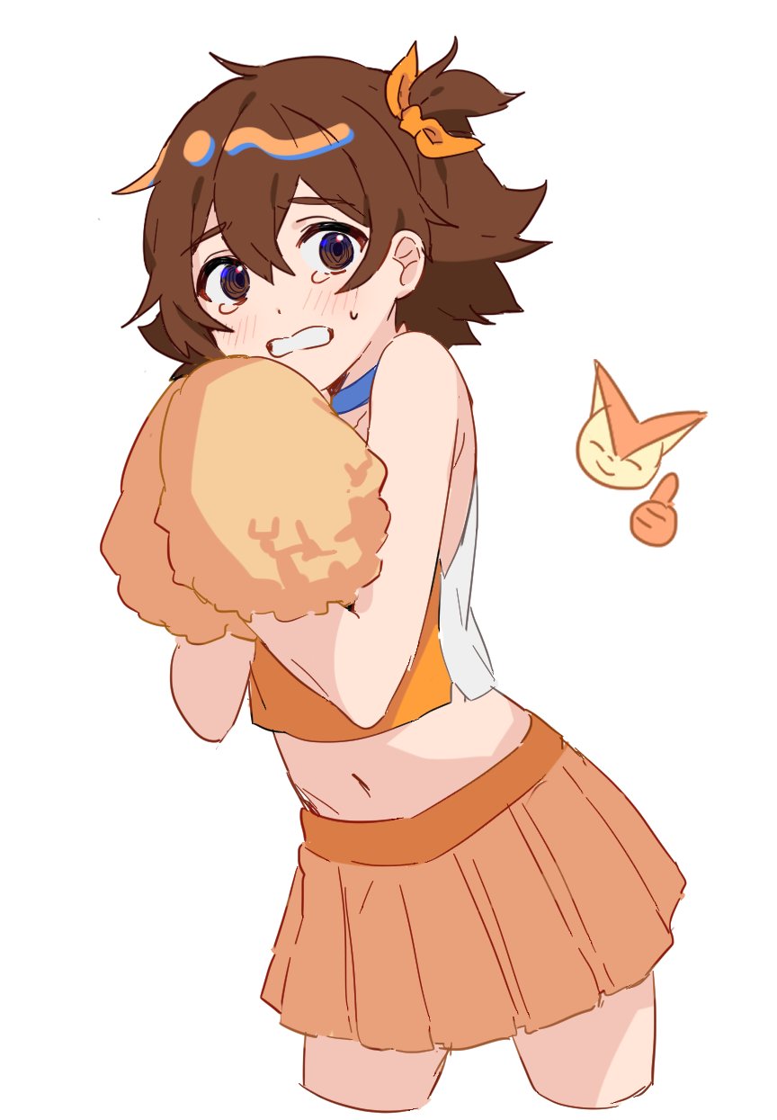 8o8c8o8, cheerleader, crossdressing, female, femboy, hilbert (pokemon), male, male focus, male only, pokemon, pokemon bw, tagme, victini