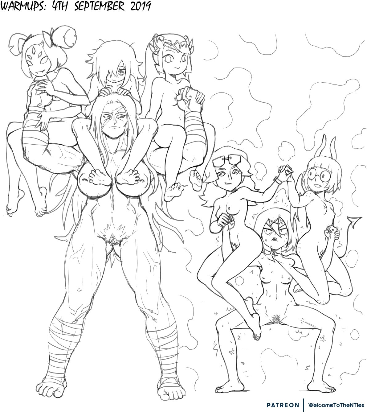 2019, 7girls, ass, ass visible through thighs, big breasts, big muscles, breasts, breasts out, danganronpa, danganronpa (series), danganronpa 1, danganronpa: trigger happy havoc, demon, demon girl, demon horns, demon tail, demon wings, devil's candy, female, female focus, female only, glasses, hair over one eye, holding hands, horns, kunio-kun, kuroki tomoko, long hair, misako (kunio-kun), muffet, muscles, muscular, muscular female, naked, naked female, naomi hayward, noisetanker, nude, nude female, oogami sakura, paymetons plug, princess zelda, pussy, ricket pantano, river city girls, sakura oogami, scar on face, short hair, small breasts, spider girl, steam, tagme, tail, the good life, the legend of zelda, toon zelda, undertale, watashi ga motenai no wa dou kangaetemo omaera ga warui!, wind waker, wings, yuri