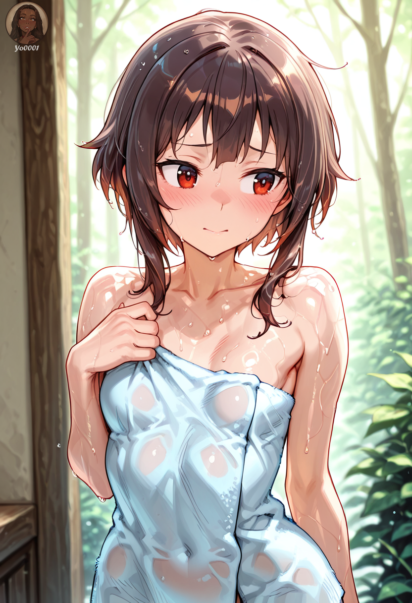 1girls, after shower, ai generated, female, kono subarashii sekai ni shukufuku wo!, megumin, tagme, translucent clothing, yo0001
