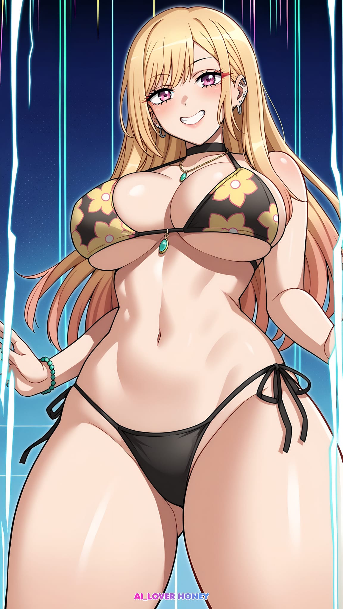 1girls, ai generated, ai loverhoney, bikini, blonde hair, blonde to pink hair, female, kitagawa marin, sono bisque doll wa koi wo suru, thick thighs