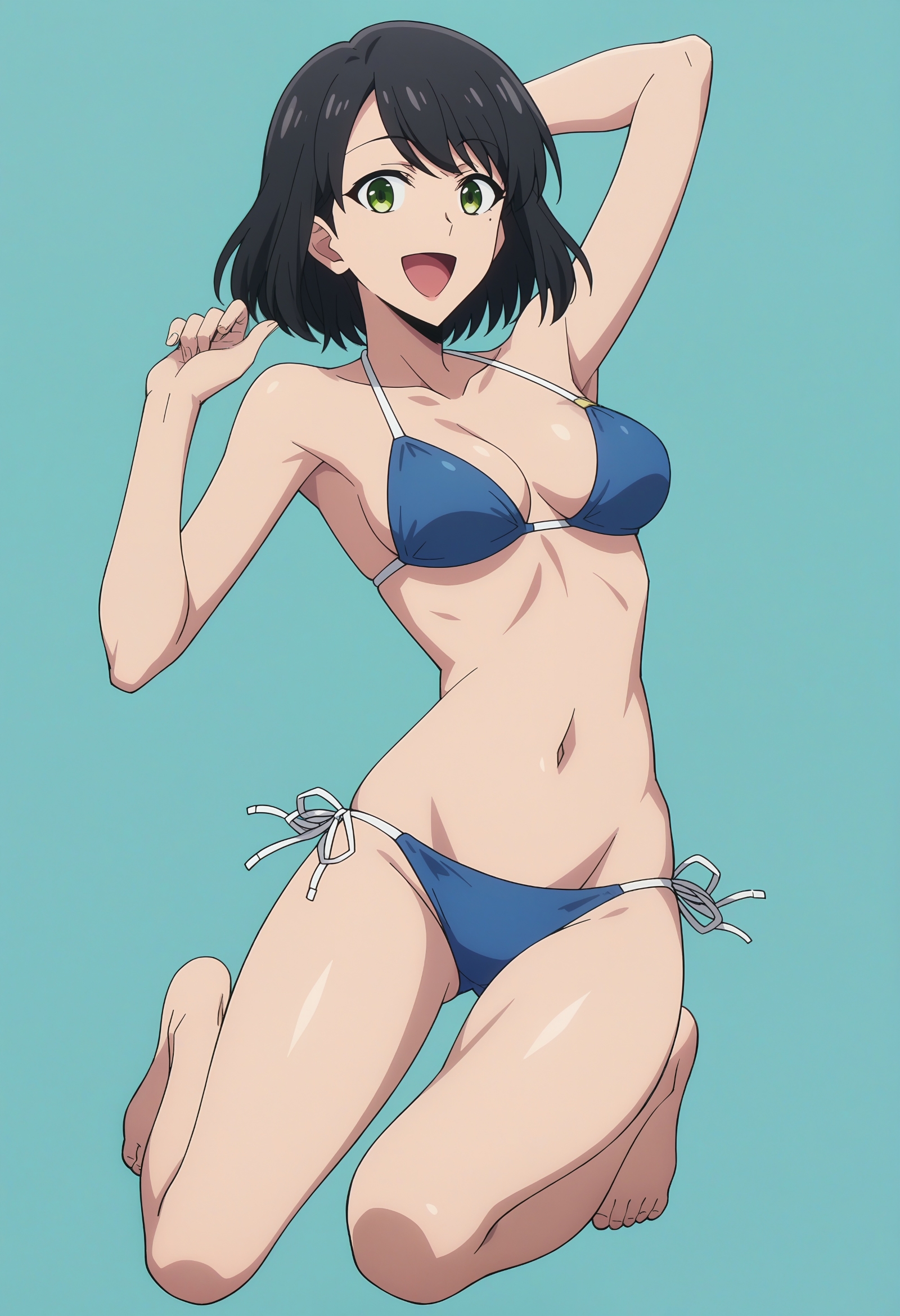 ai generated, bikini, bikini bottom, bikini top, black hair, female, han song-yi, short hair, solo leveling, swimsuit