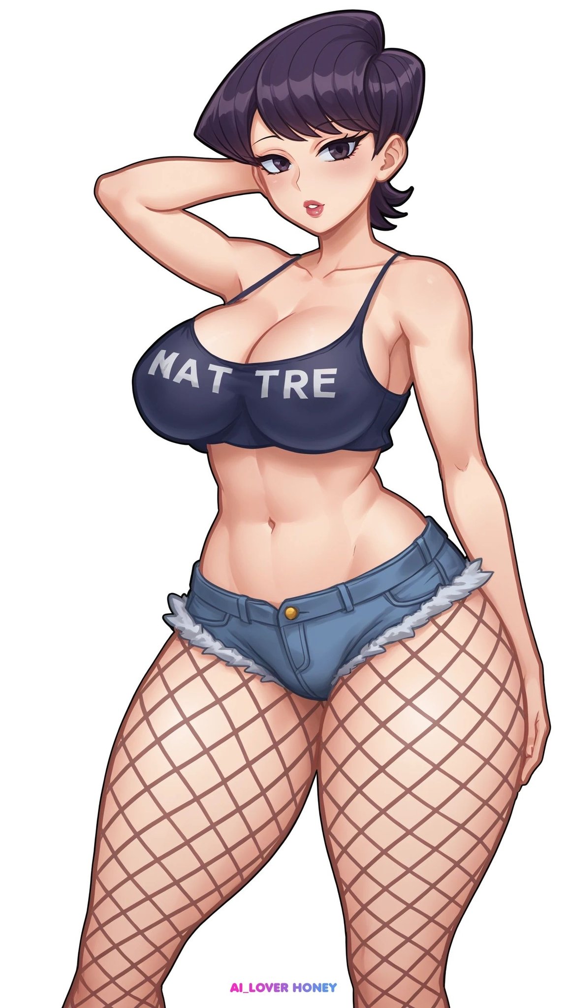 ai generated, ai loverhoney, female, fishnets, komi shuuko, komi-san wa komyushou desu, thick thighs