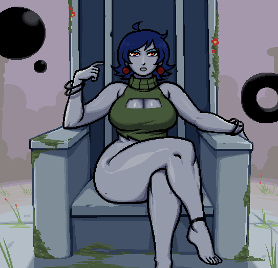 1girls big_ass big_butt black_lipstick boob_window bottomless cave_story crossed_legs female misery_(cave_story) mole mole_on_ass moss pale-skinned_female royalmilk20 tagme thick_thighs throne wide_hips