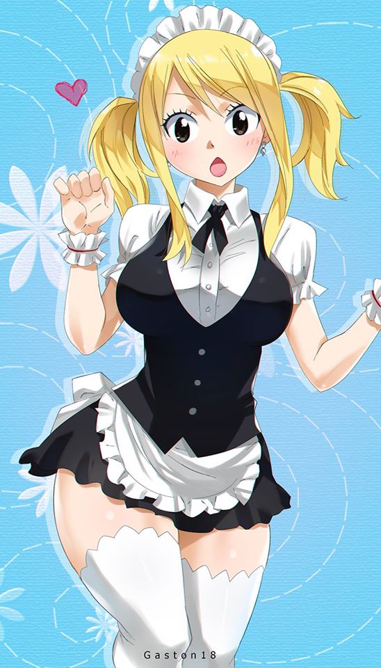 1girls, blonde hair, blonde-haired female, curvy, fairy tail, female, gaston18, lucy heartfilia, maid, stockings, tagme