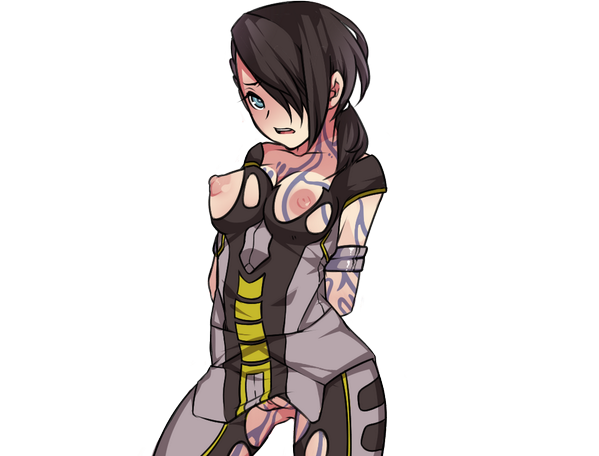 1girls angel_(borderlands) black_hair blue_eyes borderlands borderlands_2 breasts embarrassed female female_only marking nipples sadisticirony short_hair siren_(borderlands) solo solo_female