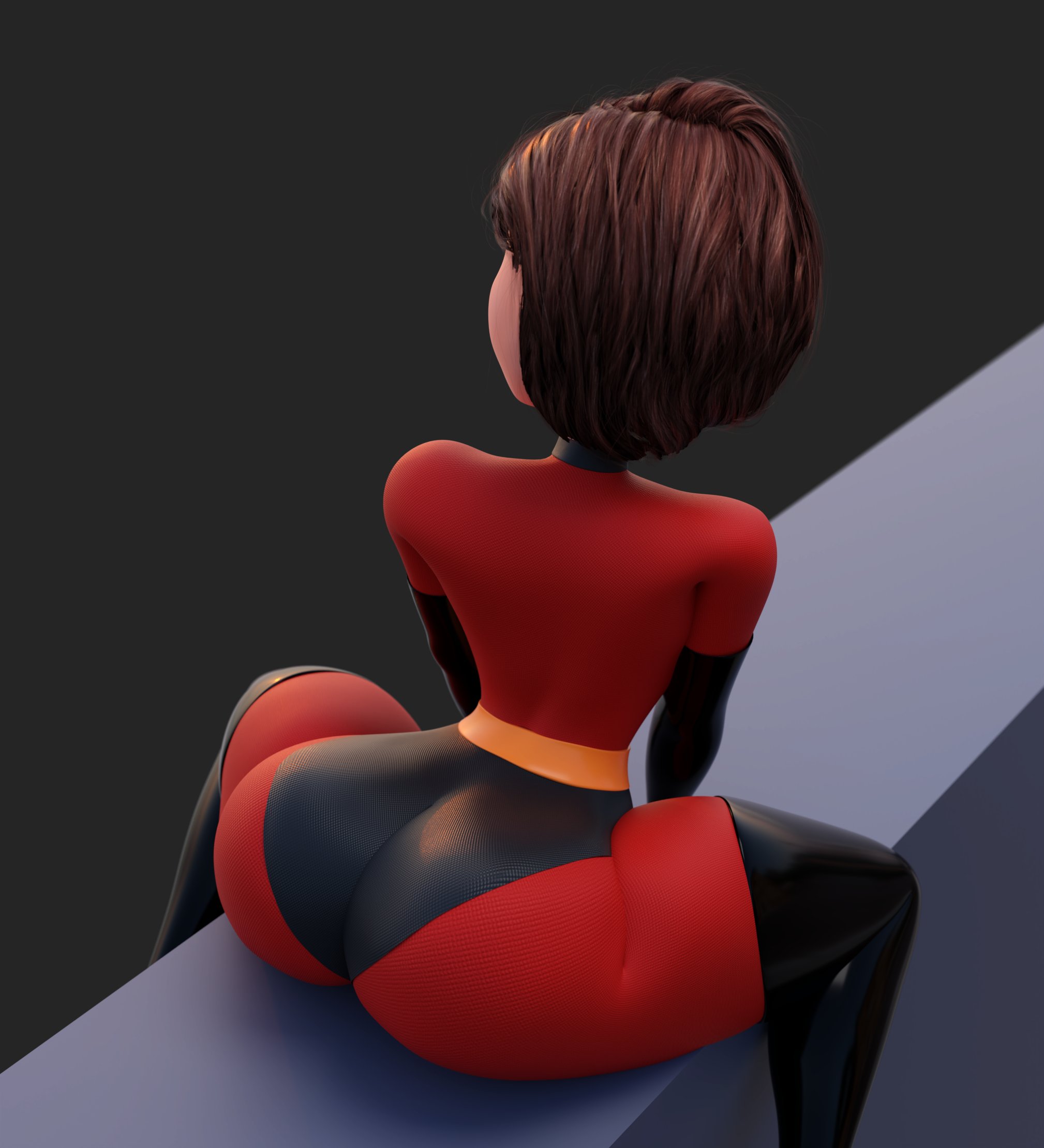 3d, 3d (artwork), ass, big ass, big butt, bodysuit, brown hair, elastigirl, female, helen parr, huge ass, huge butt, milf, rear view, skin tight, small waist, smitty34, solo, superhero costume, superheroine, the incredibles, the incredibles 2, thick ass, thick thighs, thighhighs, wide hips