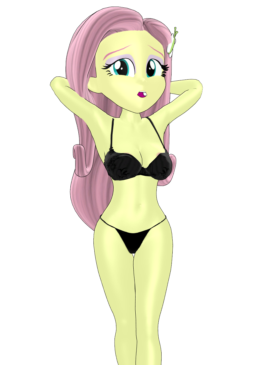 3d black_bra black_panties equestria_girls female female_only fluttershy_(eg) fluttershy_(mlp) humanized image kapp-99 looking_at_viewer mikumikudance my_little_pony my_little_pony_equestria_girls pink_hair questionable solo transparent_background yellow_skin