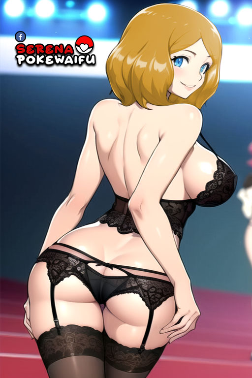 ai_generated ass ass_focus black_lace_stockings black_lingerie black_stockings blonde_hair blue_eyes game_freak garter_belt lingerie nintendo serena_(pokemon) thighs