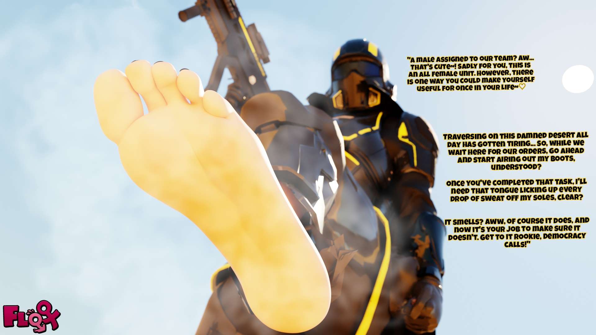 blender_(software) caption femdom floxkkt foot_fetish foot_focus helldivers helldivers_2 smelly_feet soles steam steamy_feet sweaty_feet