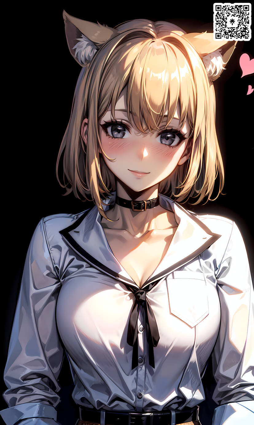 ai_generated belt blonde_hair blush cat_ears cat_girl cha_hae_in collar looking_at_viewer shirt short_hair solo_leveling