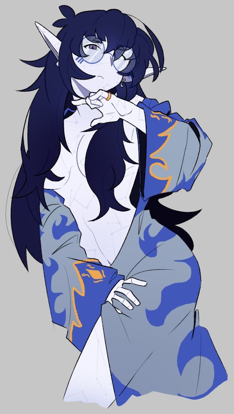 1girl, 1girls, azuri (block tales), barely clothed, black hair, block tales, boobs, breasts, bushy hair, censored, censored breasts, cloak, constellation, constellation markings, elf ears, female, female focus, female only, glasses, hair covering breasts, hair covering nipple, long hair, looking at viewer, looking down at viewer, mage, purple eyes, robes, roblox, roblox game, robloxian, solo, tagme, tagme (artist), thick eyebrows, tits, very long hair, white body, white skin, white skinned female