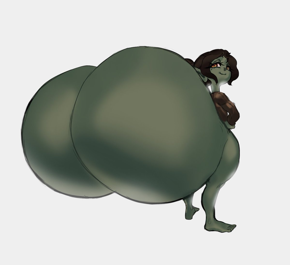 ass_built_separately bottom_heavy edda_(undergroundj) goblin goblin_female half-dressed hyper_ass smiling thick_thighs undergroundj