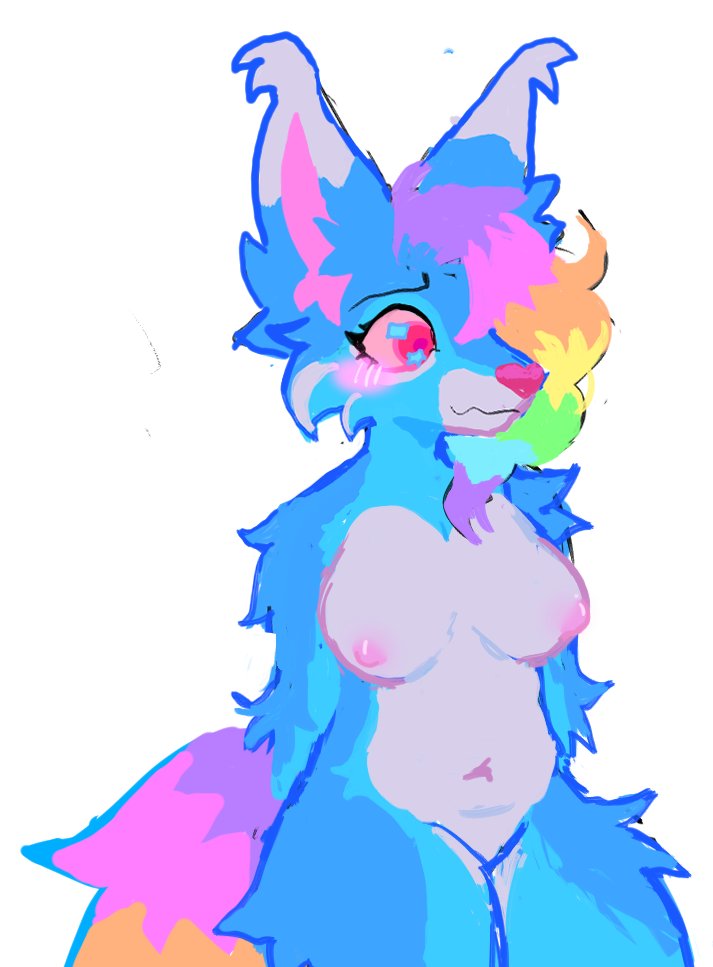 anthro big_thighs blush blush chubby_anthro chubby_female cute furry furry_female rainbow_hair sparkledog