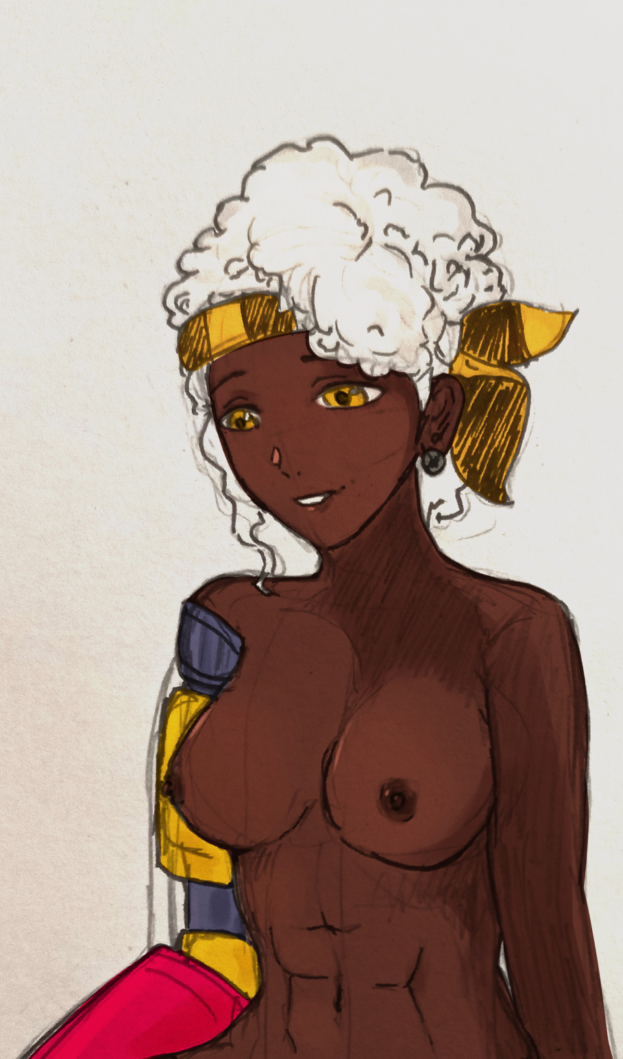 brawl_stars breasts dark-skinned_female dark_skin maisie_(brawl_stars) naked naked_female white_hair