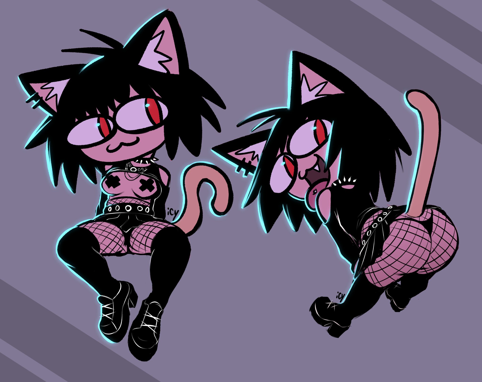 :3, 1girls, 2d, animal ears, anthro, anthro female, anthro only, black hair, cat ears, feline, female, female only, fishnets, goth, goth girl, goth neco-arc, humanoid, iseenudepeople, melty blood, neco spirit, presenting hindquarters, smile, solo, tagme, tail, thighhighs, thighhighs over fishnets, tsukihime