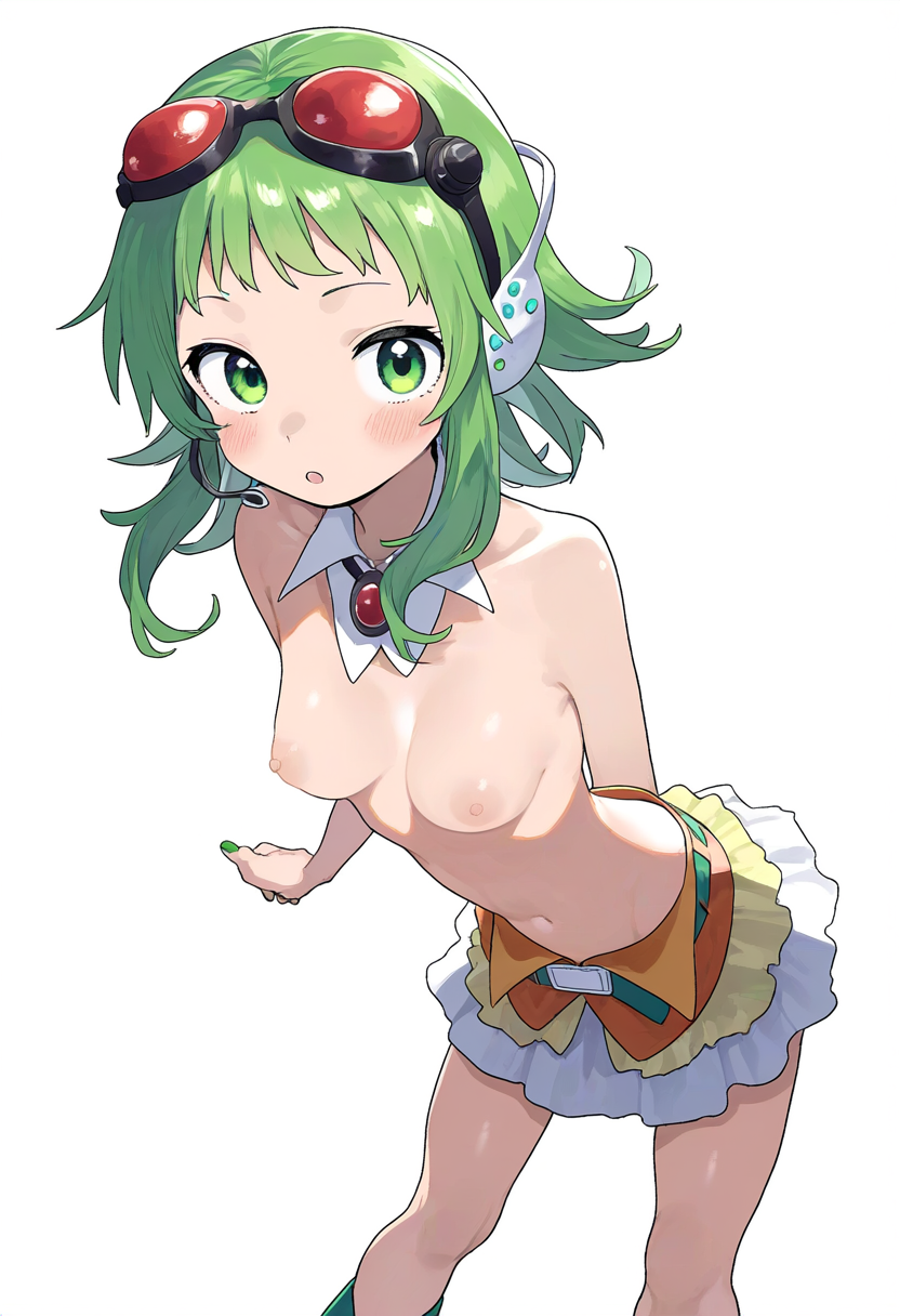 1girls ai_generated breasts female female_focus female_only goggles goggles_on_head green_eyes green_hair gumi megpoid megpoid_gumi nipples small_breasts solo_female tagme