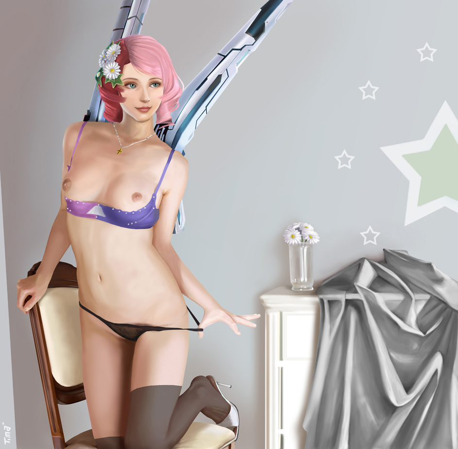 3d alisa_bosconovitch alluring android areolae arms_at_sides bra breasts chair erect_nipples female female_only flowers green_eyes happy high_heels human jetpack mechanical_wings medium_breasts multicolored_hair namco navel necklace nipples panties parted_bangs partially_clothed pink_hair purple_bra robot_girl short_hair smile smiling solo stockings tekken tekken_7 tekken_blood_vengeance tekken_tag_tournament_2 thighhighs thighs timassimo undressing