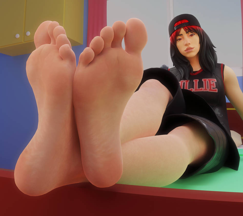 big_lips billie_eilish crossed_ankles crossed_feet crossed_legs feet feet_fetish feet_together fortnite fortnite:_battle_royale hat jersey mrgtsfloop red_eyes