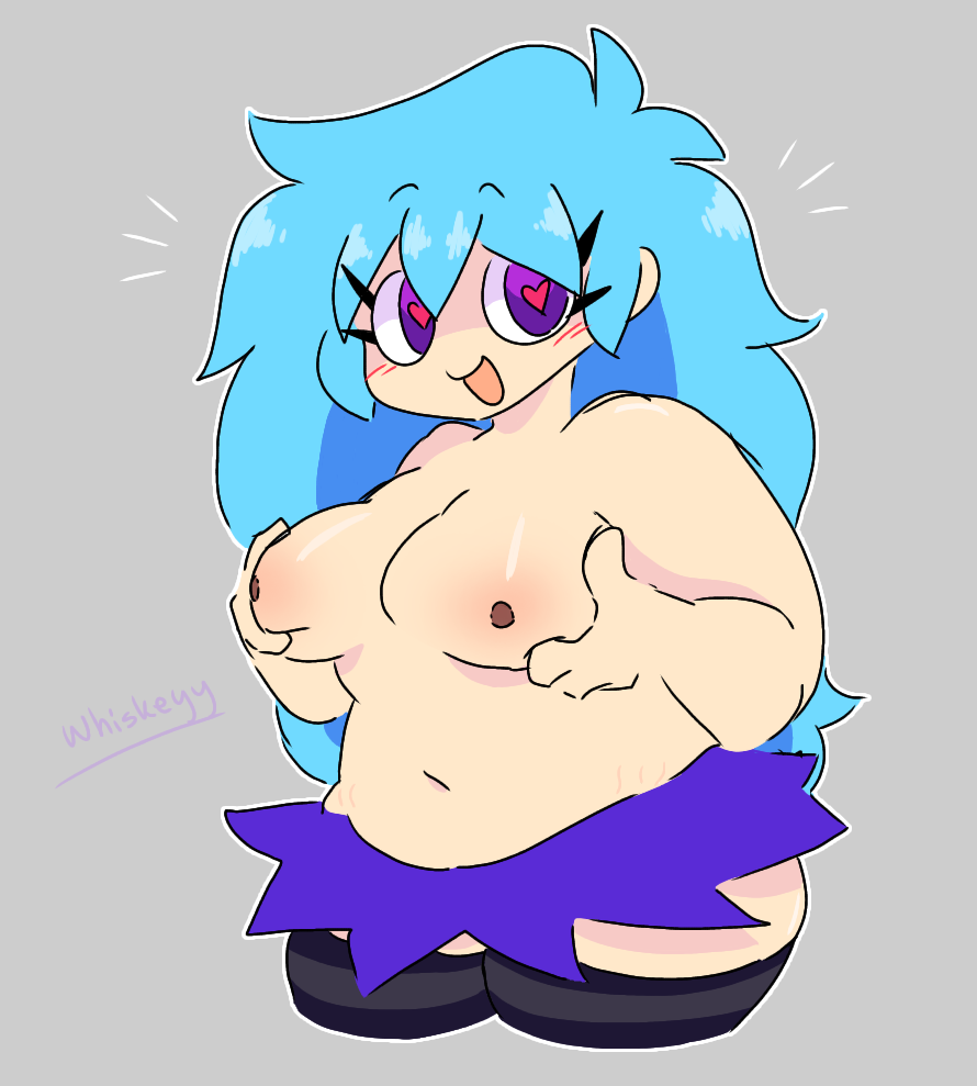 1girls 2024 big_breasts blue_hair blush breasts chubby chubby_female digital_drawing_(artwork) digital_media_(artwork) friday_night_funkin friday_night_funkin_mod heart-shaped_pupils holding_breast presenting_breasts silly skyblue skyblue_(friday_night_funkin) stretch_marks topless whiskeyy