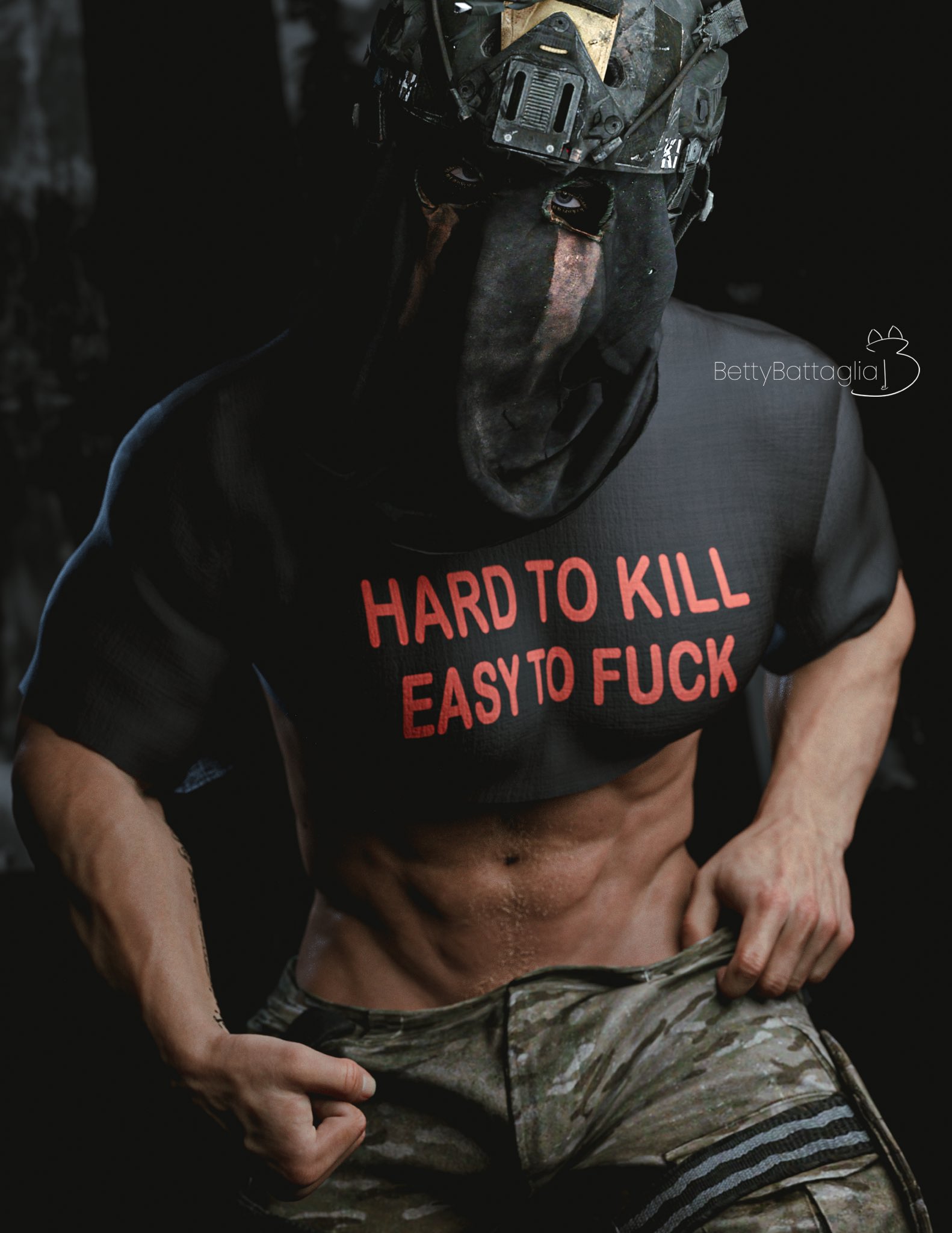1boy, 3d, bettybattaglia, call of duty, call of duty modern warfare 2 (2022), clothed, clothing, könig, konig, looking at viewer, male, male only, mask, masked, masked male, muscles, muscular, muscular male, soldier, solo, solo focus, solo male