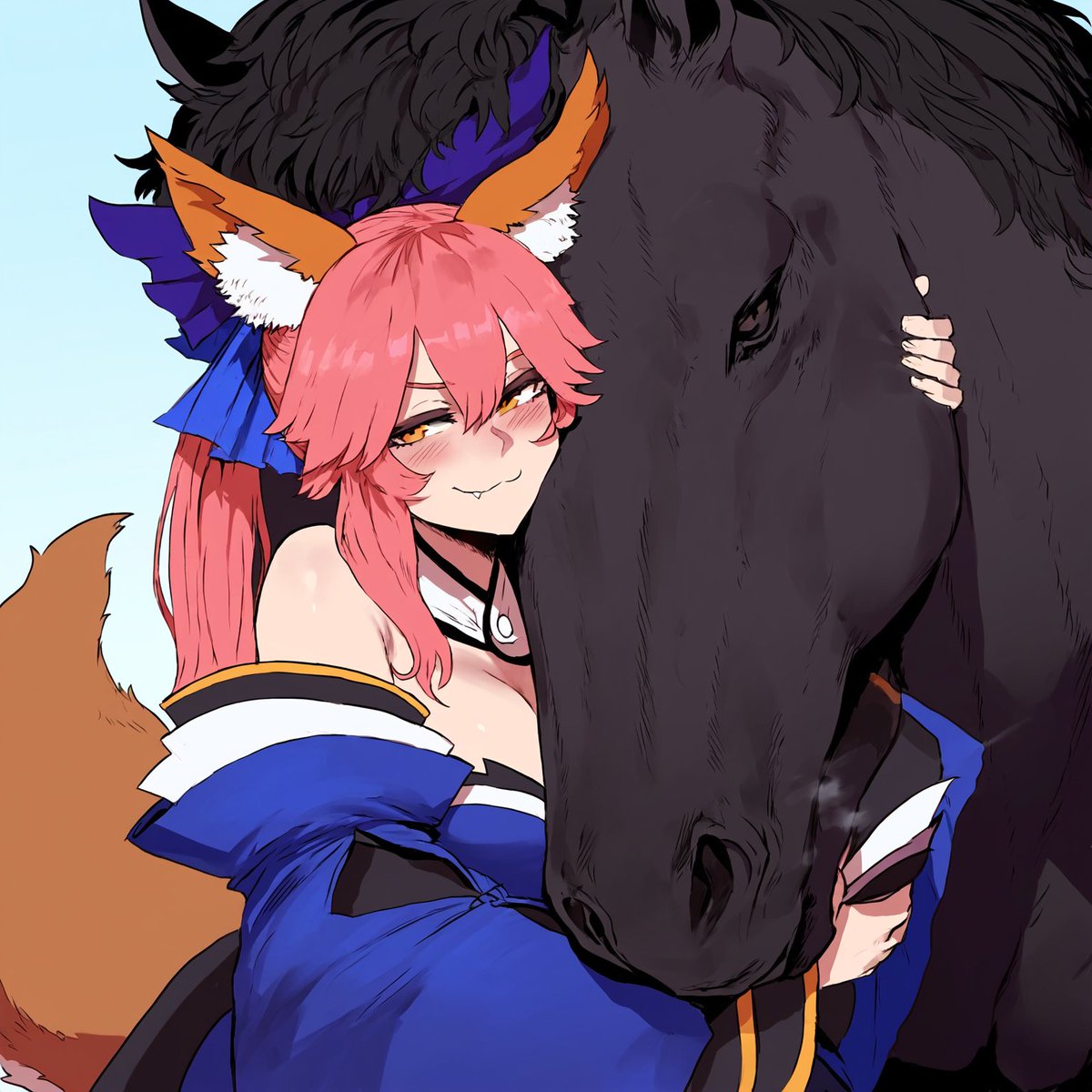 black_body black_fur fate/grand_order fate_(series) female feral horse size_difference taboo_tao tamamo_no_mae_(fate) zoophilia