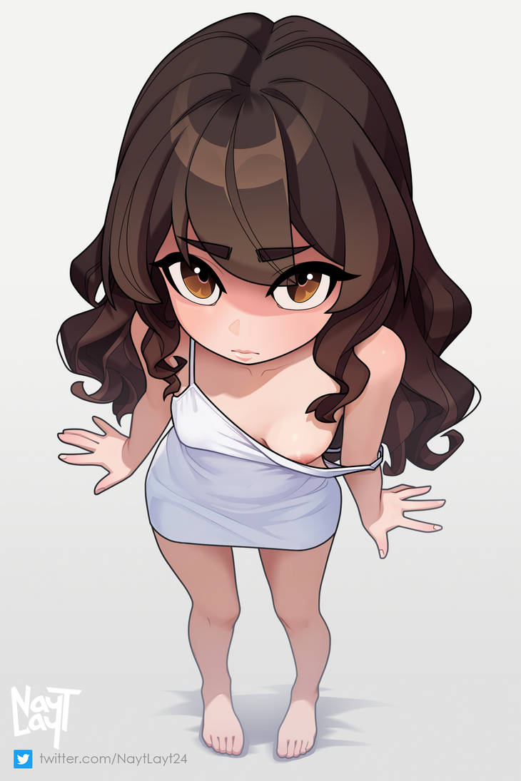 breasts brown_eyes brown_hair cute dress iona_(naytlayt) naytlayt nipple_slip original small_breasts white_dress