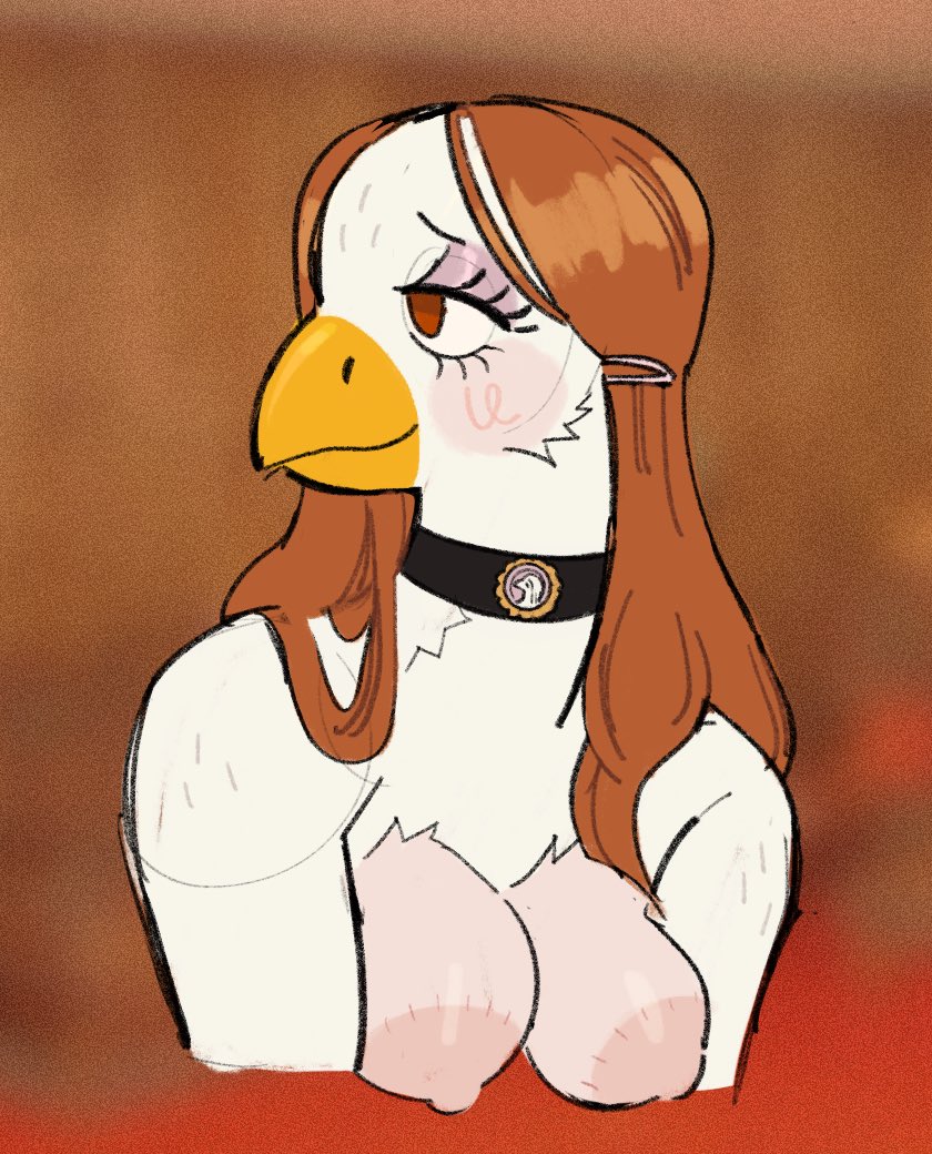 2023 2d 2d_(artwork) 2d_artwork anthro areola areolae avian bird breasts brown_hair bust chicken chicken_girl choker chuck_e_cheese_(franchise) cute cute_girl digital_art digital_drawing_(artwork) digital_media_(artwork) female furry furry_female galliform gallus_(genus) helen_henny long_hair nipples peachybattybutt phasianid white_feathers