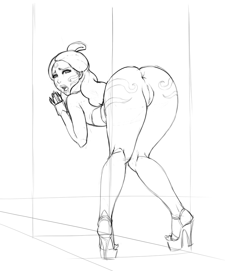 anus, ass, avatar the last airbender, bare shoulders, bent over, black and white, facial markings, female, female only, high heels, human, katara, legoman, long hair, pov, pov ass, pussy, short hair, sketch, solo, straight hair, tattoo, thick thighs, thighs, tribal tattoo