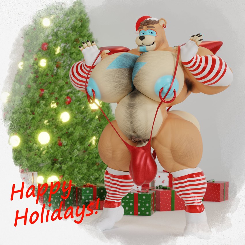 1boy 1male 3d 3d_background animatronic anthro anthro_on_anthro bara bear biceps big_biceps big_bulge big_pecs buff bulge bulge_through_swimsuit bulge_under_swimsuit christmas christmas_hat christmas_outfit christmas_sock christmas_socks christmas_tree codans dick five_nights_at_freddy's five_nights_at_freddy's:_security_breach fnaf gay glamrock_freddy glamrock_freddy_(fnaf) happy holidays male male_only mankini muscular muscular_male pecs penis piercing_nipples presents red_mankini security_breach security_breach:_ruin sexy smiling socks