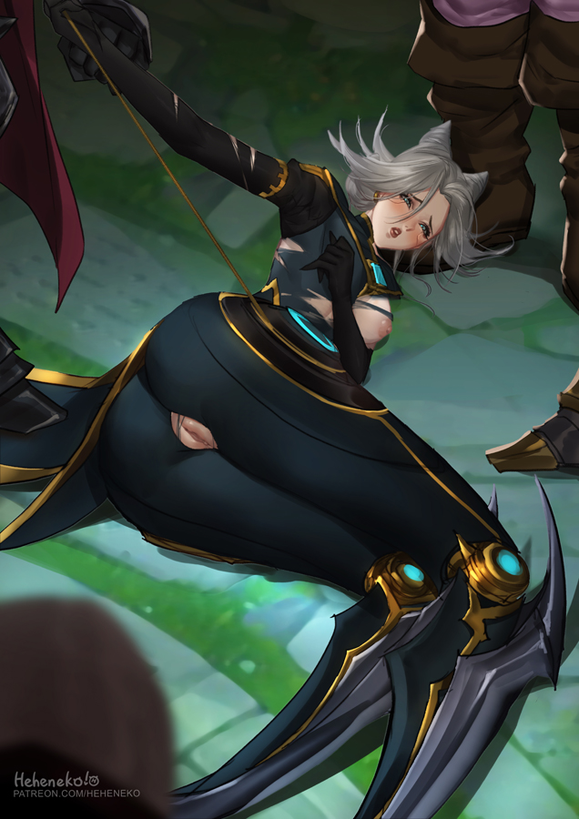 1girls areolae big_breasts breasts camille_ferros clothing defeated exposed_breasts exposed_pussy female female_focus hair heheneko imminent_rape league_of_legends nipples pussy torn_clothes video_games white_hair