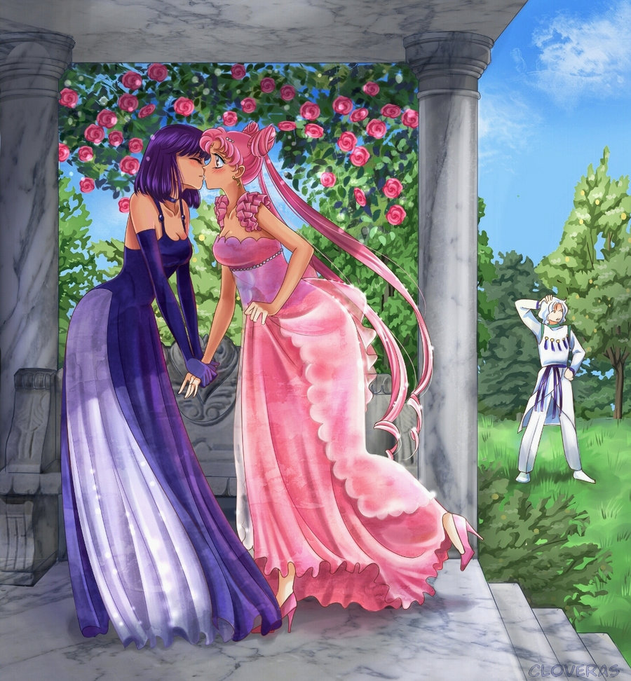 1boy 2girls bishoujo_senshi_sailor_moon blush breasts chibi_usa choker cleavage closed_eyes clothing cloveras cucked_by_lesbian cuckold dress elbow_gloves female flower garden gloves hand_holding helios_(sailor_moon) high_heels hotaru_tomoe kissing long_hair love multiple_girls pink_dress pink_hair pink_rose princess_lady_serenity purple_dress purple_hair rose shoes short_hair small_breasts strapless strapless_dress surprised tied_hair tree twintails white_hair yuri