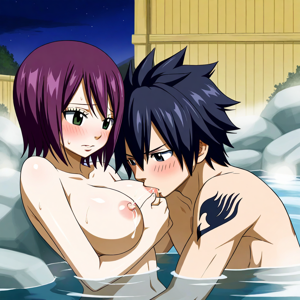 ai_generated fairy_tail gray_fullbuster hotsprings kinana_(fairy_tail) naked night sex