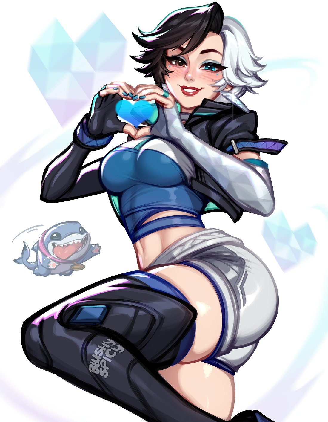 1girls abs ass big_breasts blush blushypixy blushyspicy cute female_human fit_female full_lips heart heterochromia human light-skinned_female looking_at_viewer luna_snow luna_snow_(marvel_rivals) marvel marvel_rivals medium_breasts multicolored_hair thick_thighs thigh_boots thigh_highs thighhighs thighs