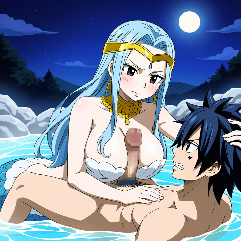 ai_generated aquarius_(fairy_tail) breasts fairy_tail female gray_fullbuster hotsprings male mermaid naked night sex