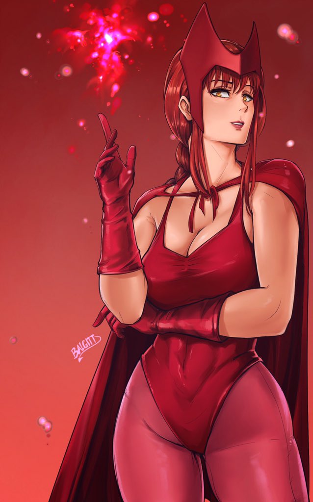 1girls big_breasts chainsaw_man cleavage confident confident_female confident_smile cosplay costume costume_switch dominant_female female_focus female_only lipstick looking_down_at_viewer magic makima_(chainsaw_man) marvel marvel_comics mommy red_clothing red_hair scarlet_witch scarlet_witch_(cosplay) wanda_maximoff