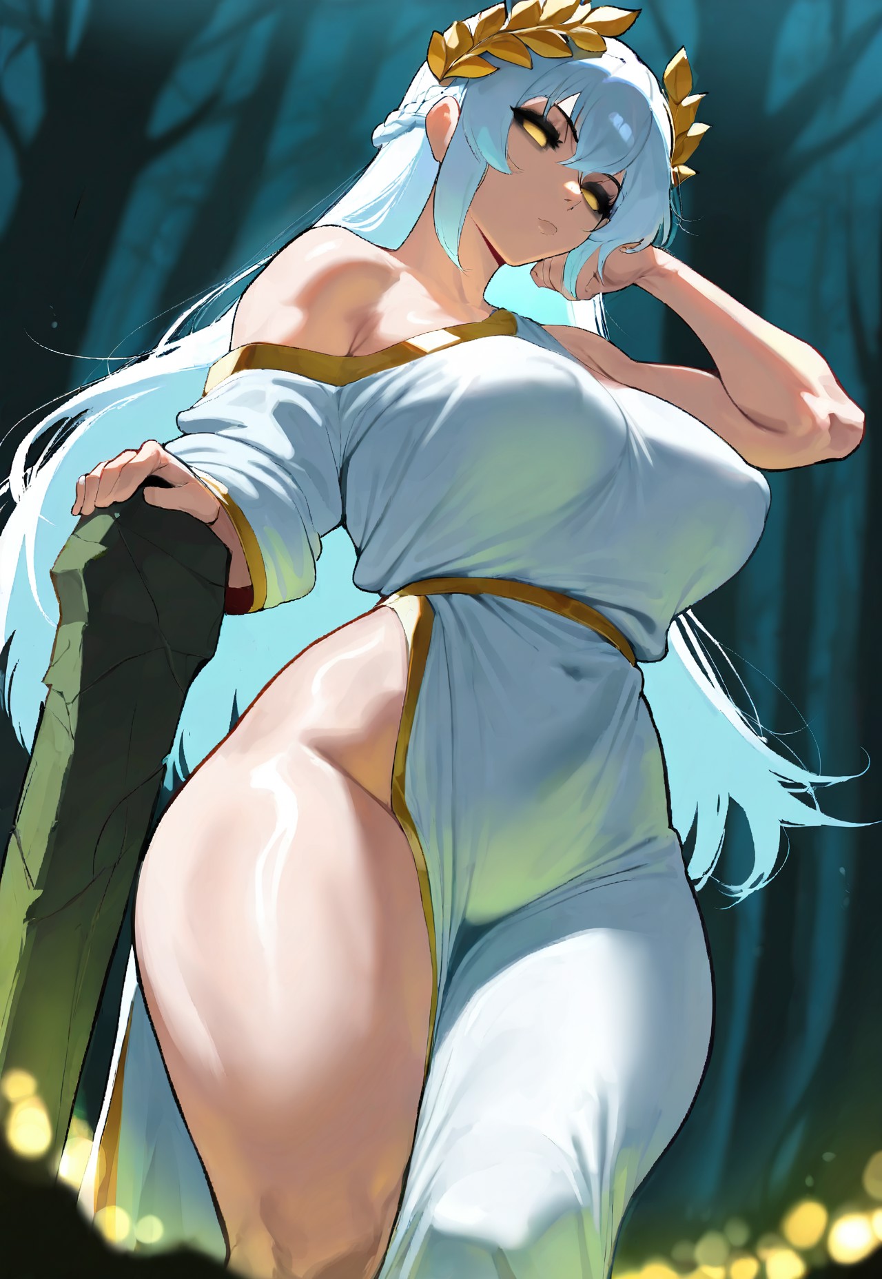 ai generated, ass, athena, athena (greek mythology), athena (mythology), big ass, big breasts, breasts, demiurgos, female, female only, goddess, greek goddess, greek mythology, laurel crown, milf, milf body, muscular, muscular female, mythology, sideboob, tagme, thick ass, thick thighs, voluptuous, voluptuous female, white female, white hair, yellow eyes