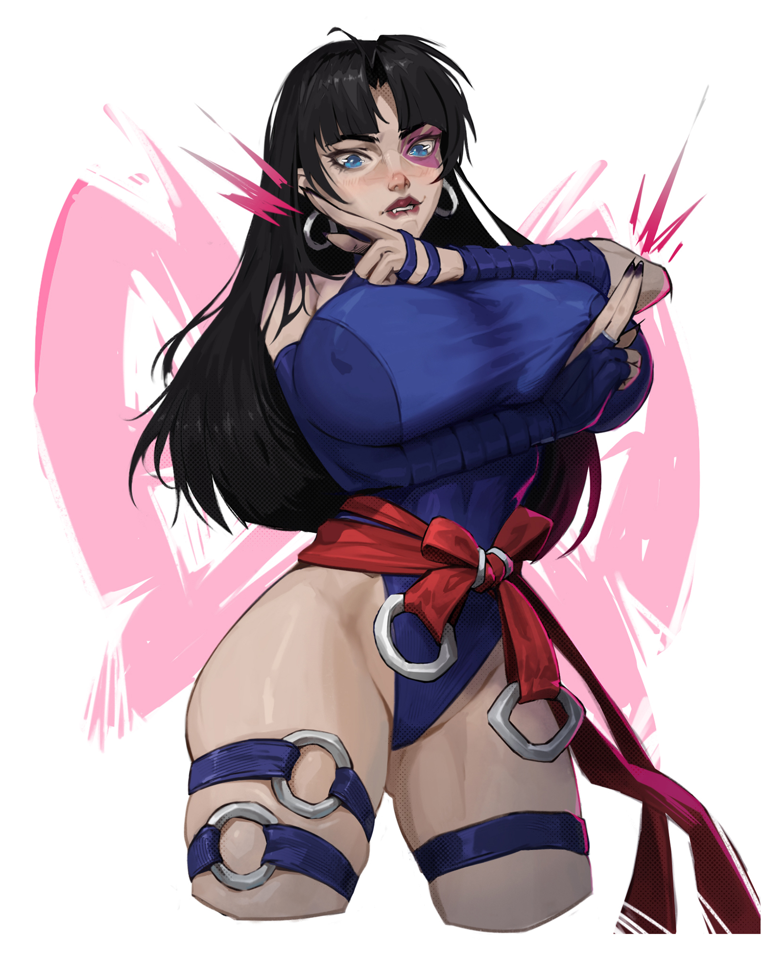 1girls, asian female, big breasts, black hair, breasts, earrings, erect nipples, female, female only, huge breasts, marvel, marvel comics, marvel rivals, massive breasts, nipple bulge, nipples, onikaiii, psylocke, psylocke (sai) (vengeance), solo female, x-men