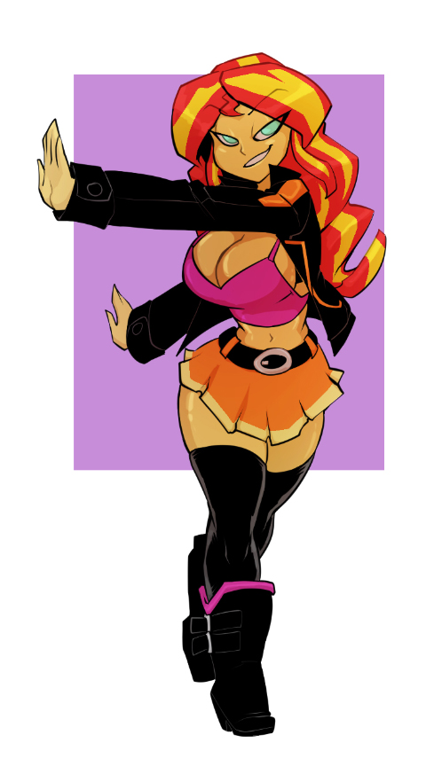 bigdad, bimbo, breasts, busty, cleavage, cute, female, hi res, my little pony, seductive, seductive look, small waist, smirk, sunset shimmer, thick thighs
