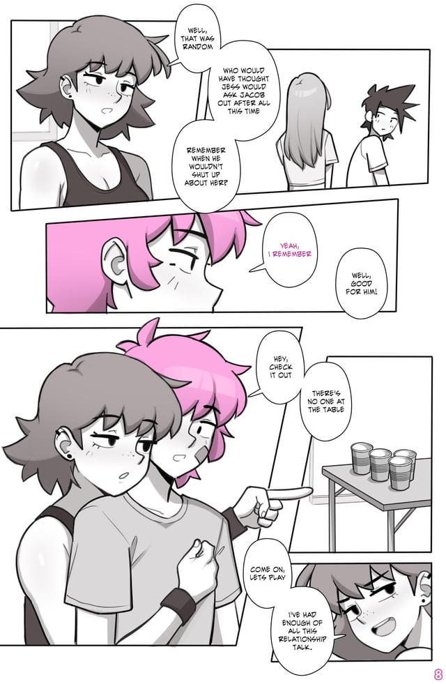 black_and_white comic_page conversation dross female greyscale jacob_(dross) male panels pink_hair roxanne_(dross) talking taylor_(dross)